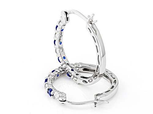Charles Winston For Bella Luce® 2.70ctw Lab Blue Spinel & Diamond Simulant Rhodium Over Silver Hoops