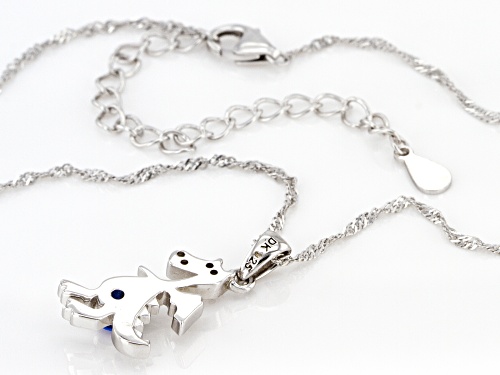 .10ct Lab Created Blue Spinel Rhodium Over Sterling Silver Children's Dinosaur Pendant with Chain