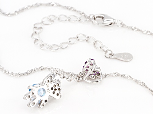 .52ctw Swiss Blue & White Topaz w/African Amethyst Rhodium Over Silver Children's Bear Pendant/Chain