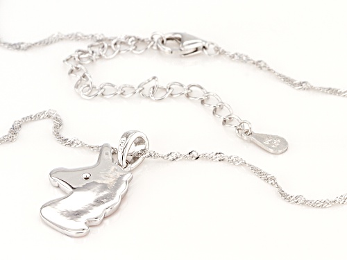 .02ct Black Spinel Multi-Color Enamel & Rhodium Over Silver Children's Unicorn Pendant With Chain