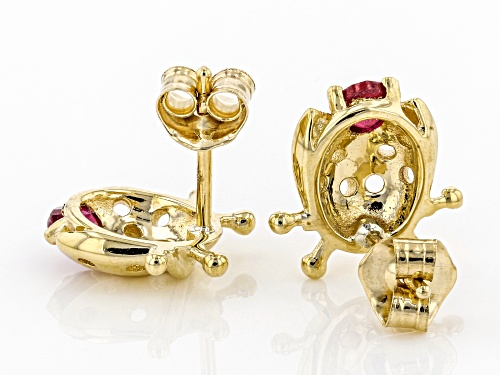 .20ctw Round Mahaleo® Ruby Solitaire 10k Yellow Gold Ladybug Stud Earrings