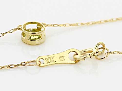 .11ct Round Manchurian Peridot™ Solitaire 10k Yellow Gold Child's Necklace - Size 10