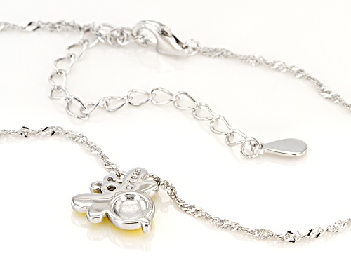 .03ct Round White Zircon Yellow Enamel And Rhodium Over Silver Children's Bee Necklace