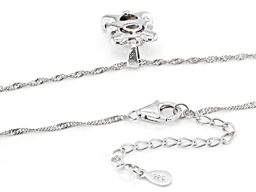 0.45ct Heart Shape Lab Created Opal Rhodium Over Silver Teddy Bear Children's Pendant With Chain