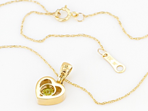 .11ct Round Manchurian Peridot™ Solitaire 10k Yellow Gold Children's Heart Pendant With Chain