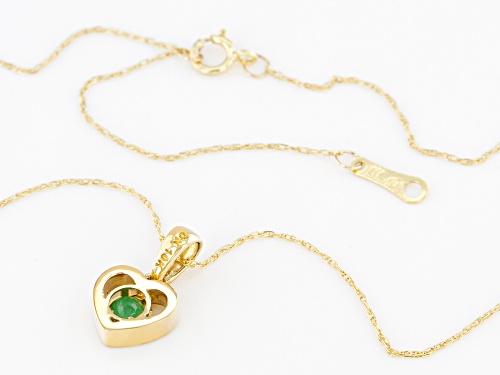 .10ct Round Sakota Emerald Solitaire, 10k Yellow Gold Children's Heart Pendant With 12