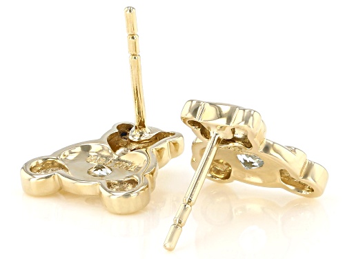 .05ctw Round Aquamarine 10k Yellow Gold Children's Teddy Bear Stud Earrings