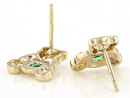 .07ctw Round Emerald 10k Yellow Gold Children's Teddy Bear Stud Earrings
