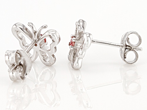 .08ctw Round Pink Tourmaline Rhodium Over Sterling Silver Children's Butterfly Stud Earrings