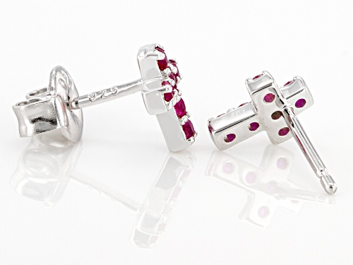 .30ctw Round Lab Created Ruby Rhodium Over Sterling Silver Children's Cross Earrings