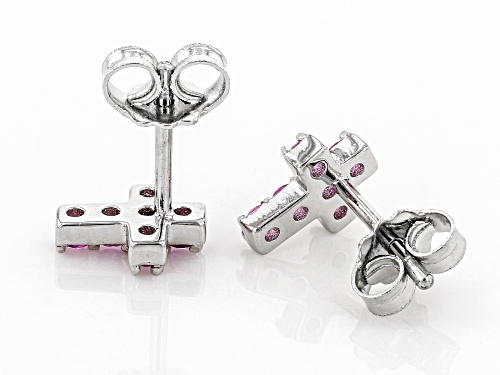 .31ctw Round Lab Created Pink Sapphire Rhodium Over Sterling Silver Children's Cross Earrings