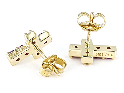 0.54ctw Round Ruby 10k Yellow Gold Children's Cross Stud Earrings