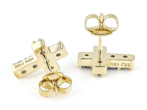 0.38ctw Round Blue Sapphire 10k Yellow Gold Children's Cross Stud Earrings