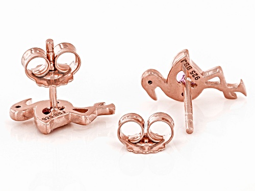 0.22ctw Lab Pink & Lab White Sapphire 18k Rose Gold Over Silver Flamingo Children's Earrings