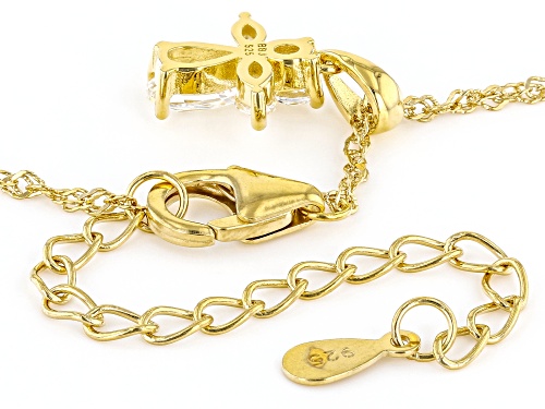 0.86ctw Mixed Shapes Lab Sapphire 18k Yellow Gold Over Silver Children's Cross Pendant Chain
