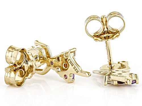 0.19ctw Multi Gemstone 18k Yellow Gold Over Sterling Silver Children's Ballerina Stud Earrings
