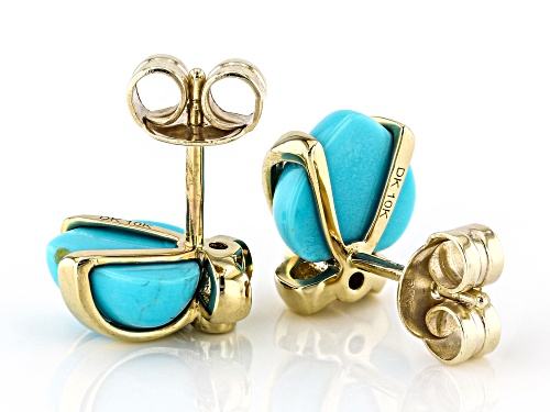 7mm Sleeping Beauty Turquoise And 0.01ctw White Diamond 10k Yellow Gold Children's Heart Earrings