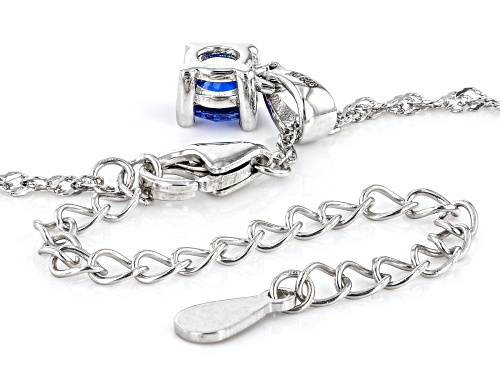 Blue Lab Created Spinel Rhodium Over Sterling Silver Children's Pendant with Chain .24ct