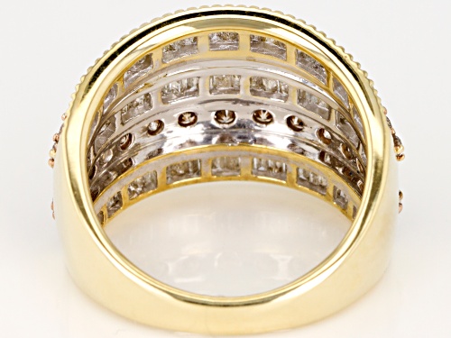 2.00ctw Round And Baguette Champagne And White Diamond 10k Yellow Gold Ring - Size 6