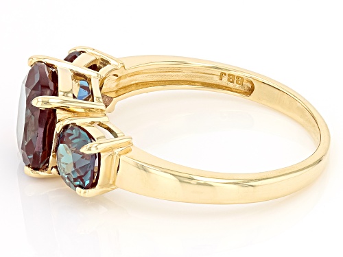 3.74ctw Square Cushion Lab Created Alexandrite 3-Stone 10k Yellow Gold Ring - Size 5