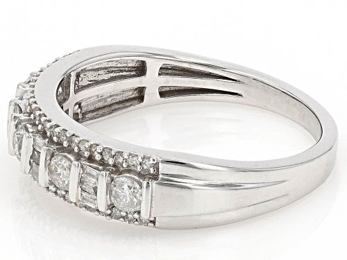 0.55ctw Round And Baguette White Diamond 10k White Gold Band Ring - Size 7