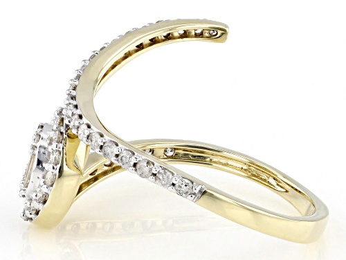 0.50ctw Round And Baguette White Diamond 10k Yellow Gold Bypass Ring - Size 8