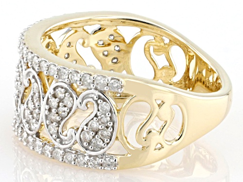 0.65ctw Round White Diamond 10k Yellow Gold Wide Band Ring - Size 7