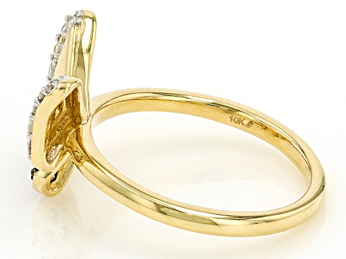 0.33ctw Round Champagne And White Diamond 10k Yellow Gold Butterfly Ring - Size 11