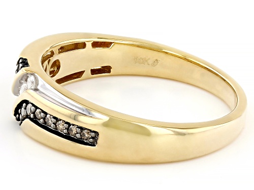 0.25ctw Round Champagne And White Diamond 10k Yellow Gold Mens Band Ring - Size 10
