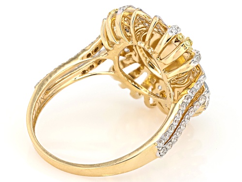 0.85ctw Round Natural Yellow And White Diamond 10k Yellow Gold Cluster Ring - Size 7