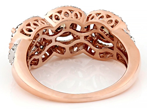 2.10ctw Round Champagne And White Diamond 10k Rose Gold 3-Stone Halo Ring - Size 6