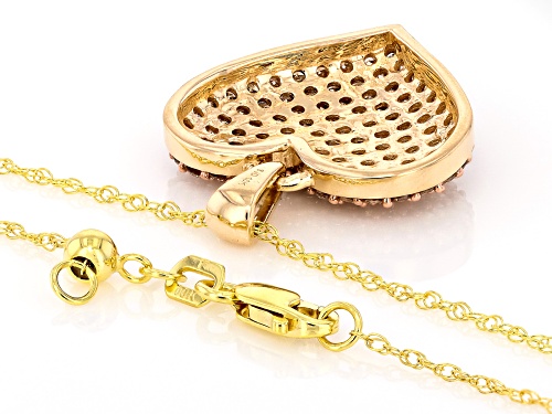 1.40ctw Round Champagne Diamond 10k Yellow Gold Cluster Heat Pendant With Adjustable Rope Chain