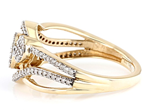 0.45ctw Round White Diamond 10k Yellow Gold Cluster Crossover Ring - Size 4