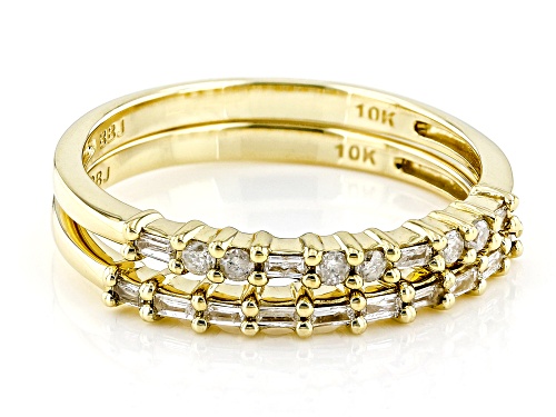 0.20ctw Baguette And Round White Diamond 10k Yellow Gold Set Of 2 Band Rings - Size 7.5