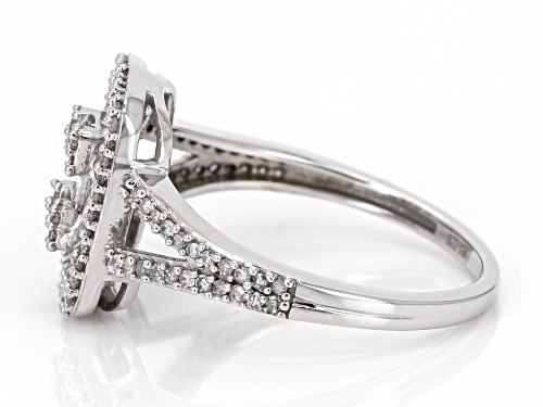 0.70ctw Baguette And Round White Diamond 10k White Gold Cluster Ring - Size 8