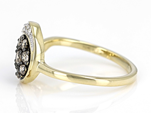 0.50ctw Round Champagne And White Diamond 10k Yellow Gold Cluster Ring - Size 8