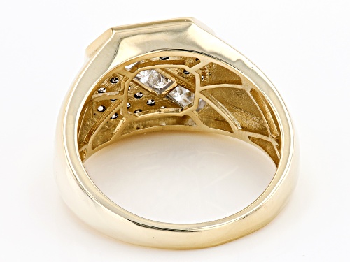 0.75ctw Round Champagne And White Diamond 10k Yellow Gold Mens Cluster Ring - Size 10