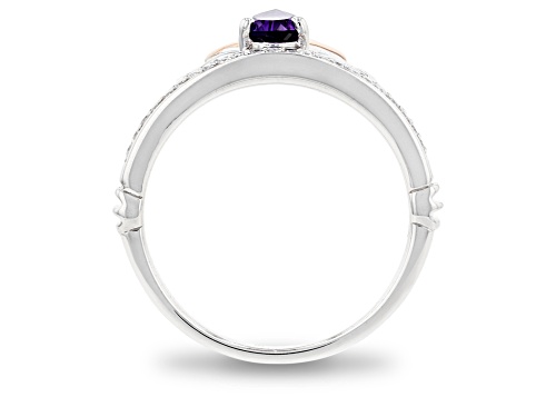 Enchanted Disney Ariel Tiara Ring Amethyst And Diamond Rhodium Over Silver And 10K Rose Gold 0.48ctw - Size 7