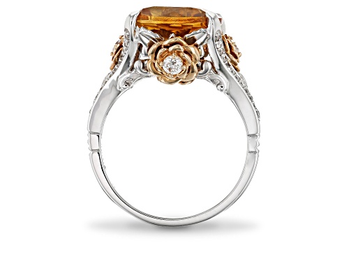 Enchanted Disney Belle Rose Ring 0.40ctw White Diamond 4.90ctw Citrine 10k Two-Tone Gold - Size 6
