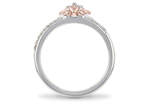 Enchanted Disney Jasmine Lotus Flower Ring White Diamond Rhodium & 14k Rose Gold Over Silver 0.10ctw - Size 9