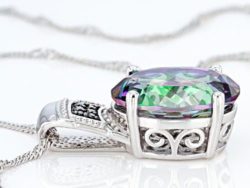 10.02ct Multi Color Mystic Topaz®, .04ctw Green Diamond Accent Rhodium Over Silver Pendant W/Chain