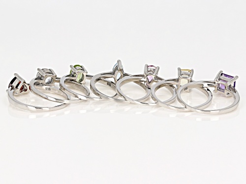 5.24ctw Multiple Shapes And Multiple Stone Rhodium Over Sterling Silver Set Of 7 Rings - Size 9