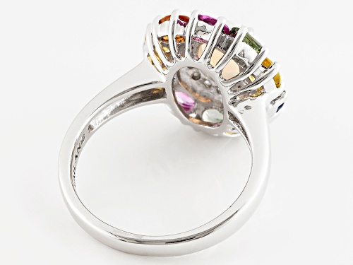 .53ctw Ethiopian Opal, 2.10ctw Multi Color Sapphire, .28ctw White Zircon Silver Ring - Size 11