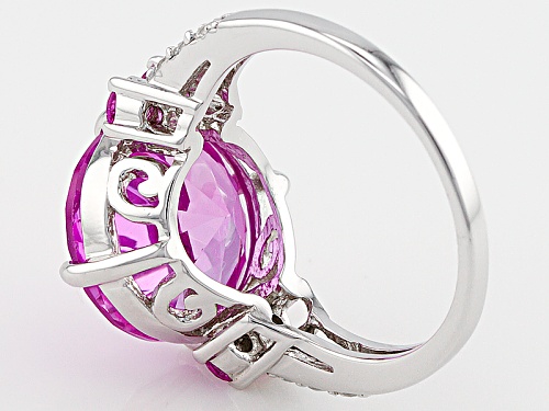 6.49ctw Round Lab Created Pink Sapphire And .19ctw Round White Topaz Sterling Silver Ring - Size 12