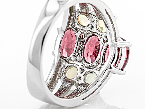 2.38ctw Oval Raspberry color Rhodolite, .68ctw  Ethiopian Opal Sterling Silver Ring - Size 6