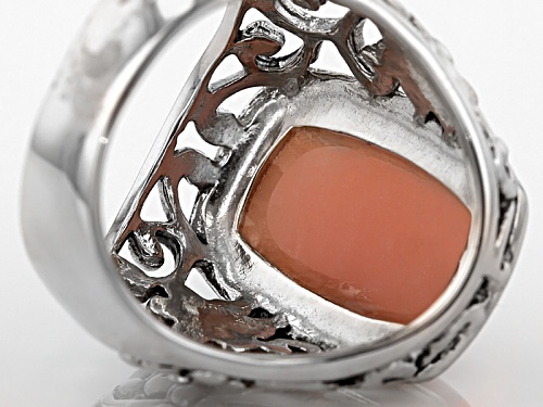 17x10mm Rectangular Cushion Peruvian Pink Opal Sterling Silver Floral Solitaire Ring - Size 5
