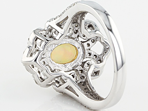 .75ctw Oval Ethiopian Opal Cabochon With .59ctw Round White Zircon Sterling Silver Ring - Size 9