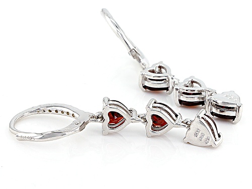 .51ctw Heart Shape Vermelho Garnet™ And .02ctw Round White Topaz Rhodium Over Silver Dangle Earrings