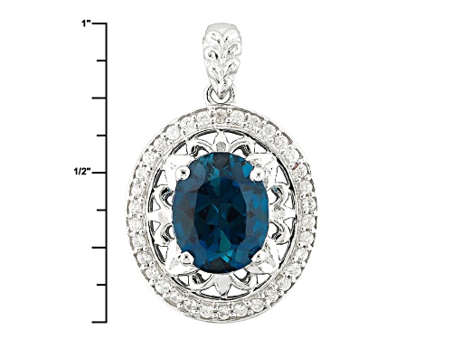 2.60ct Oval London Blue Topaz And .33ctw Round White Zircon Sterling Silver Pendant With Chain