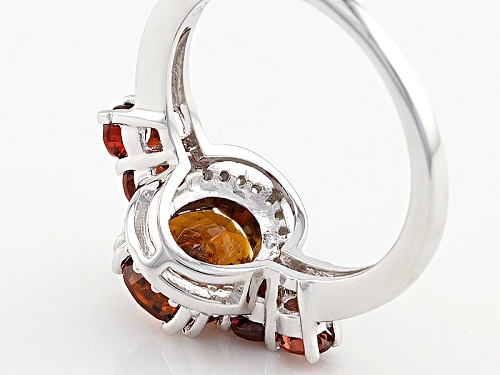 1.76ct Oval Hessonite And .45ctw Round Red Garnet With .11ctw Round White Zircon Silver Ring - Size 11